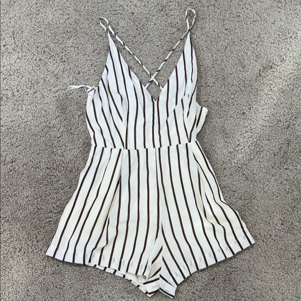Line & Dot Brown and Cream Striped Women's Romper - size Medium